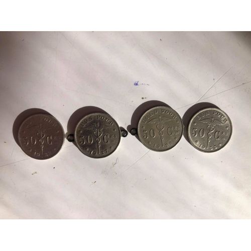 Piece Monnaie Belge Ancienne 50 Centimes Lot De 4