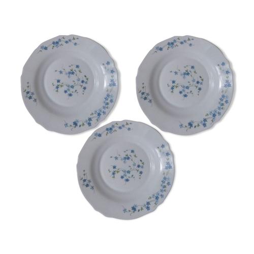 3 Assiettes Soupe Arcopal Myosotis Bleu