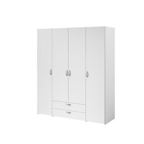 Armoire Varia - Décor Blanc - 4 Portes Battantes + 2 Tiroirs - L 160 X H 185 X P 51 Cm - Parisot