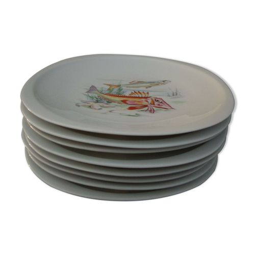 8 Assiettes  Poisson En Porcelaine De Sologne  23 X 23 Cm Multicolore