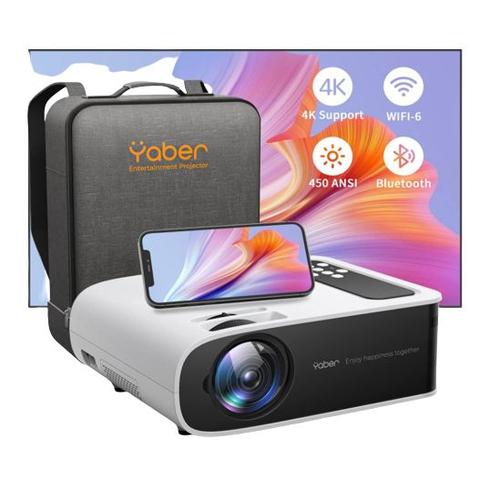 Vidéoprojecteur Wifi Bluetooth, YABER Projecteur LED Pro V8, WiFi, 450 ANSI Supporte 4K, 1080P, WIFI, Full HD, 1920x1080P Pour Téléphone, Bluetooth, 5G, Pour Maison Cinéma