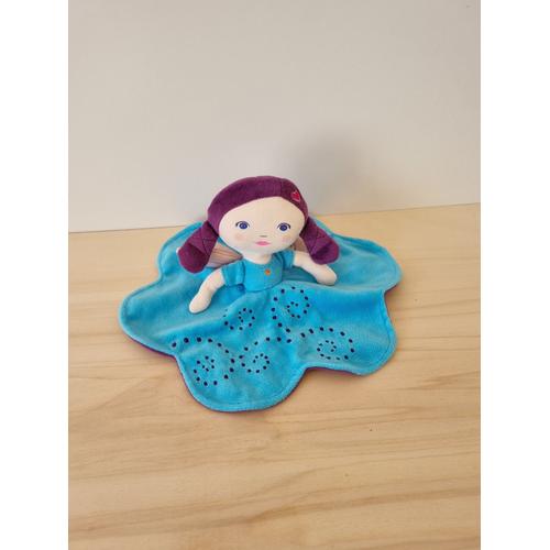 Doudou Fille Violette Bleu Carré Blanc