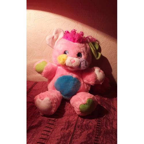 Peluche Popples Rose Et Bleu Transformable En Boule Grâce À Sa Pochette Arrière 