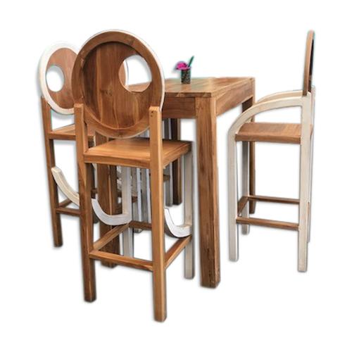 Table Mange Debout En Teck Avec 4 Chaises Hautes Bois