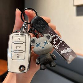 Coques De Clé Couverture De Clé De Voiture Skoda Octavia Speedway Xinrui Xindong Haorui Jingrui Keluoq Kodiak Boucle De Boîtier-Skoda Type A - Pliable 3 Boutons [Coque Simple Blanche] + Pendentif Ours Violent Gris