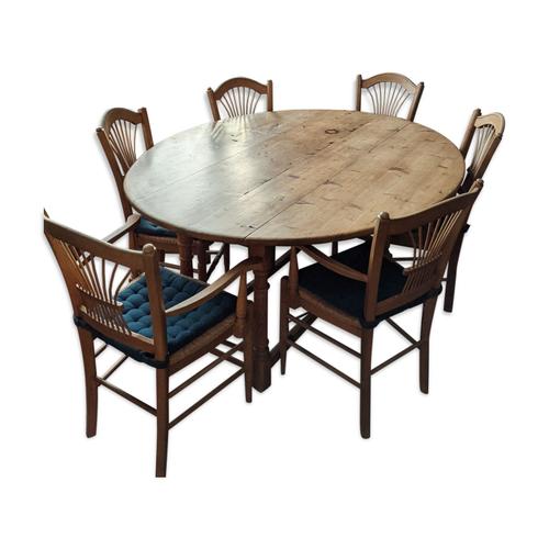 Table Anglaise Ovale 2 Fauteuils Et 4 Chaises Bois