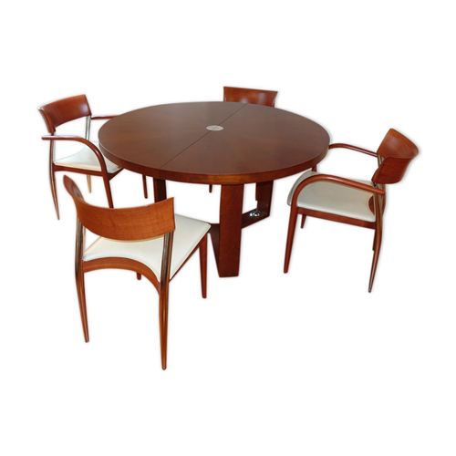 Table Ronde  Rallonge Et Ses 4 Chaises Bois