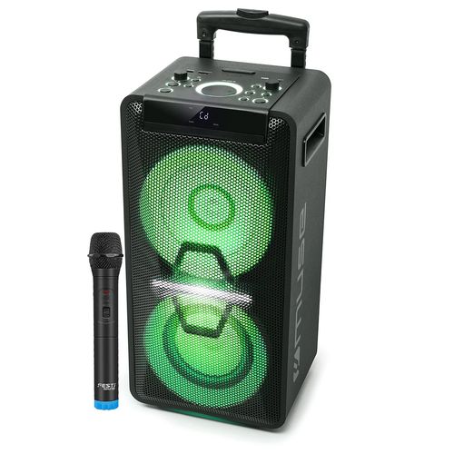 Enceinte DJ - Muse M-1920DJ sur Batterie, 300W, CD, Bluetooth et Effets LED (USB, AUX, Télécommande), 1 microphone VHF sans fil