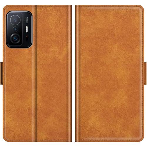 Beekk Coque Folio Pour Xiaomi 11t/11t Pro, Housse Étui En Cuir Flip Portefeuille Avec [Carte Fente][Stand][Double Boucle Magnétique],Pu/Tpu Coque Antichoc Flip Case Cover,Jaune