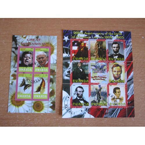 Lot De 2 Blocs De 13 Timbres Grands Humanistes Jean Paul 2 Jf Kennedy Papillons Abraham Lincoln Usa Rwanda