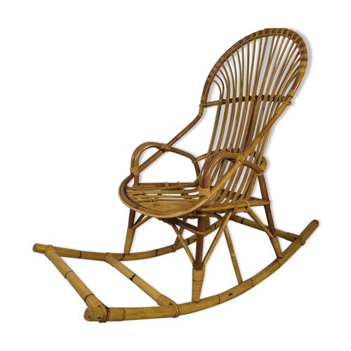 Rockingchair Rotin Vintage Bois