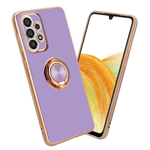 Cadorabo Housse Pour Samsung Galaxy A52 (4g / 5g) / A52s En Glossy Lilas Clair - Or Avec Anneau - Étui De Protection En Silicone Tpu Flexible, Avec Protection Pour Appareil Photo