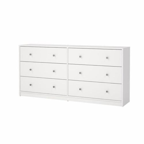 Commode Oregon 2x 3 Tiroirs - Décor Blanc - L 143 X P 30 X H 68 Cm
