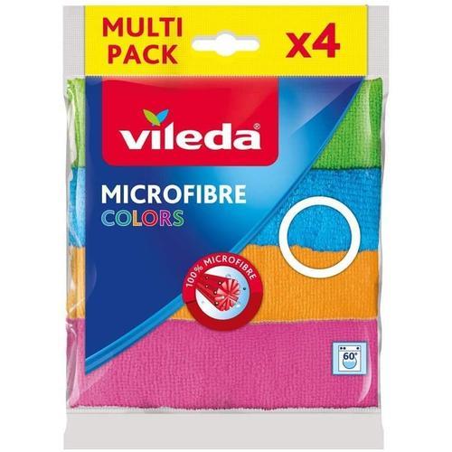 VILEDA Pack de 4 Microfibre Colors Chiffons Lavettes Multi-Usages 30x30 cm