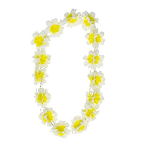 Collier Hawaïen Hibiscus Polyester Blanc Jaune