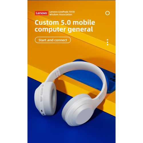 Lenovo stéréo Bluetooth sans fil Casque th10 100% Original musique casque avec microphone pour Android iOS téléphone PC - blanc