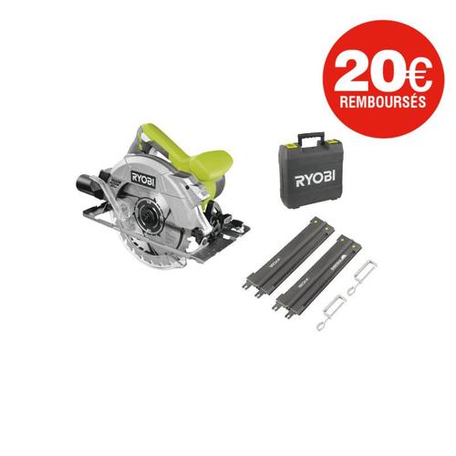 Scie circulaire RYOBI 1600W 66mm - 2 guides de coupe 84 cm - RCS1600-KSR