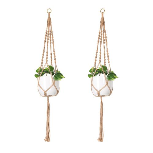 2Pc Macramé Suspendu Plante Pot ,Plante Suspension Porte Corde de Jute Décoration Intérieur Bohême Coton Pot de Fleur Plant Hanger