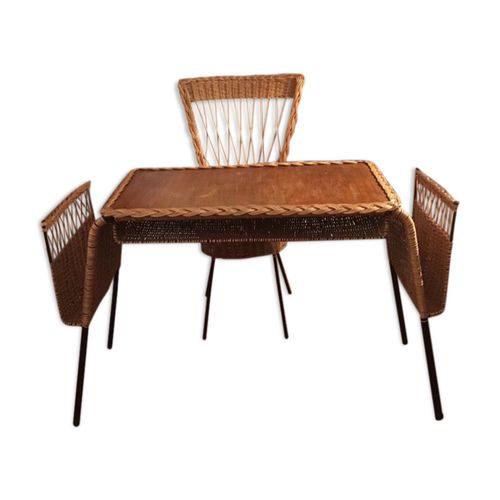 Bureau En Rotin Et Sa Chaise Bois