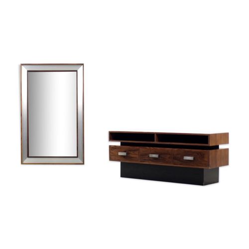 Coiffeuse Scandinave Moderne En Bois De Rose Avec Un Miroir Oblong Annes 1970 Bois