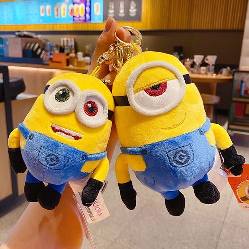 2pcs Peluche Minions Porte-Clés Couple Poupée Sac Pendentif