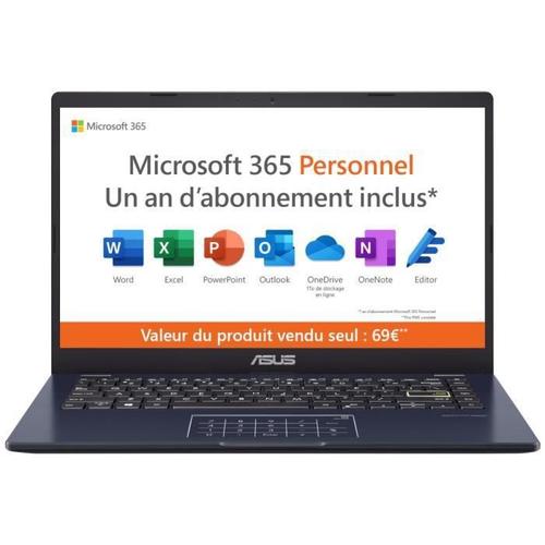 PC Portable ASUS VivoBook 14 E410 | 14'' HD - Intel Pentium Silver N5030 - RAM 4Go - 128Go eMMC - Win 11 & Microsoft 365