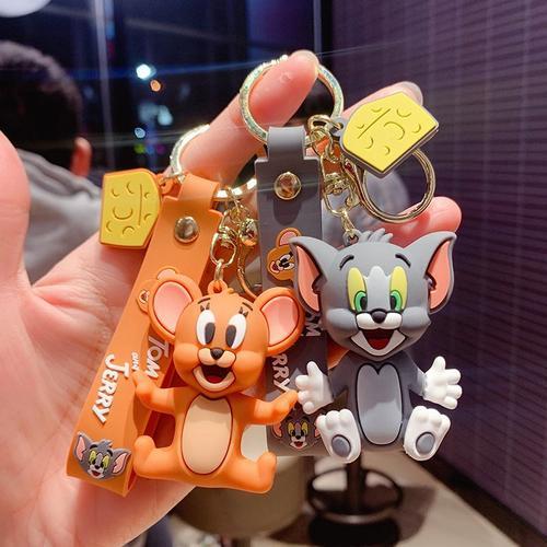 2pcs Anime Chat Et Souris Poupée Porte-Clés Pendentif Couple Sac À Dos Porte-Clés De Voiture