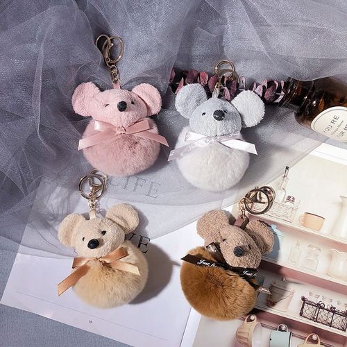 2pcs Année Du Rat Doux Mignon En Peluche Souris Porte-Clés Boule De Fourrure Poupée Poupée Pendentif Réunion Annuelle Femmes Sac Décoration