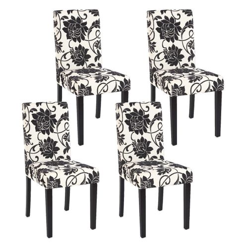 Lot De 4 Chaises De Salle À Manger En Tissu Imprimé Blanc&noir Pieds Foncés Cds04122