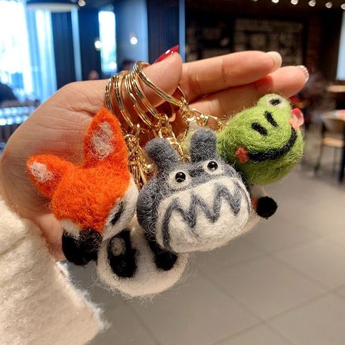 2pcs Porte-Clés En Feutre De Laine Bricolage Femme Poupée En Peluche Grenouille Petit Pendentif Couple Panda Pendentif