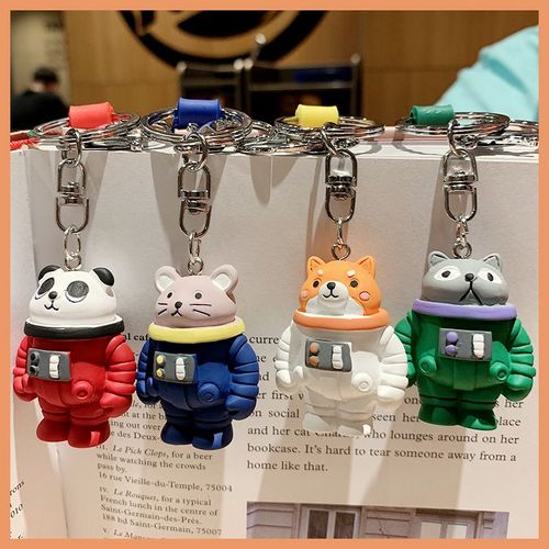 2pcs Porte-Clés De Voiture En Résine Hamster Astronaute Pendentif Poupée Sac À Dos Ornement