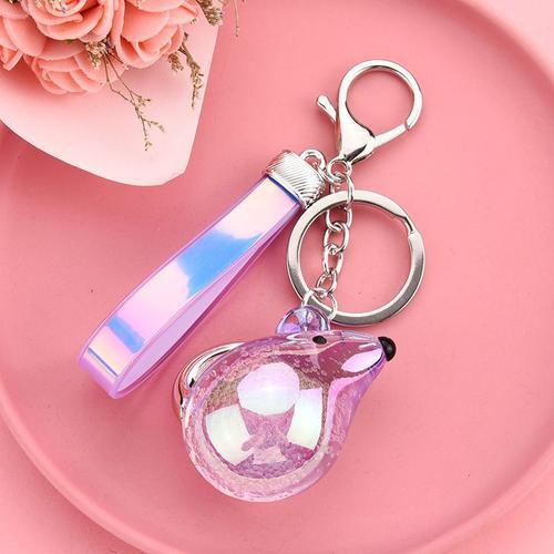 2pcs Cristal Bulle Souris Acrylique Porte-Clés Laser Magique Couleur Cuir Corde Sac Emballage Voiture Pendentif