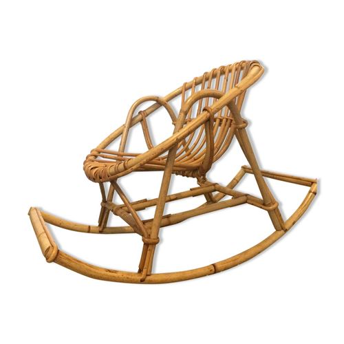 Rocking Chair Enfant En Rotin Vintage Bois