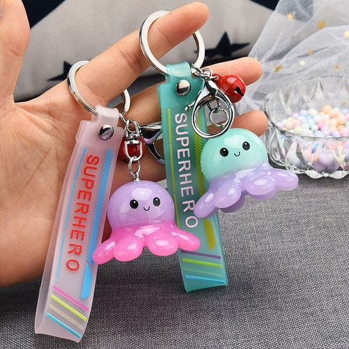 2pcs Porte-Clés Acrylique Pieuvre Avec Poupée Pieuvre Légère Pendentif Lumineux Couple Porte-Clés De Voiture