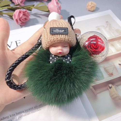 2pcs Peluche Poupée Porte-Clés Fourrure De Renard Poupée Bricolage Immortel Fleur Sac Porte-Clés