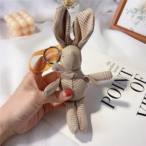 2pcs Plaid Fin Lapin Debout Porte-Clés Tissu Poupée Poupée Peluche Coton Sac Pendentif