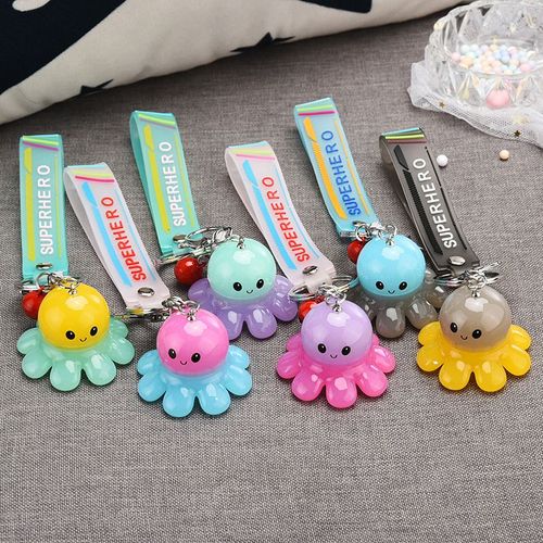 2pcs Porte-Clés Acrylique Pieuvre Avec Poupée Pieuvre Légère Pendentif Lumineux Couple Porte-Clés De Voiture