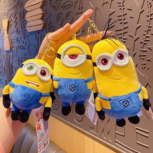 2pcs Peluche Minions Porte-Clés Couple Poupée Sac Pendentif