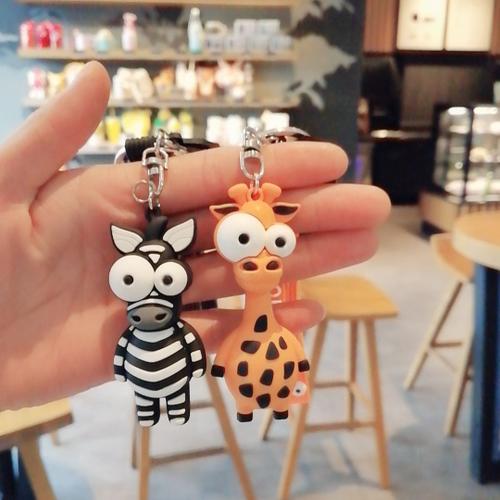 2pcs Ugly Mignon Girafe Porte-Clés Poupée Pendentif Drôle Poney Poney Cartable Voiture Porte-Clés Pendentif