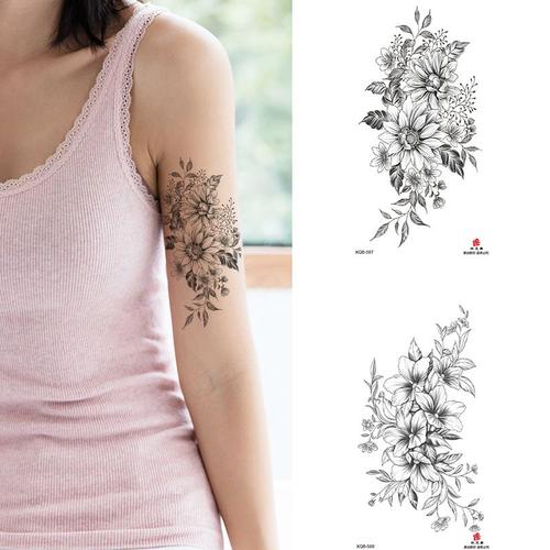 Petit bras complet autocollants de tatouage noir et blanc fleur