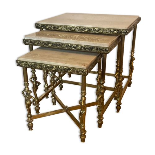 Tables Gigogne Bout De Canap En Laiton Vintage Sign Usinor Dore