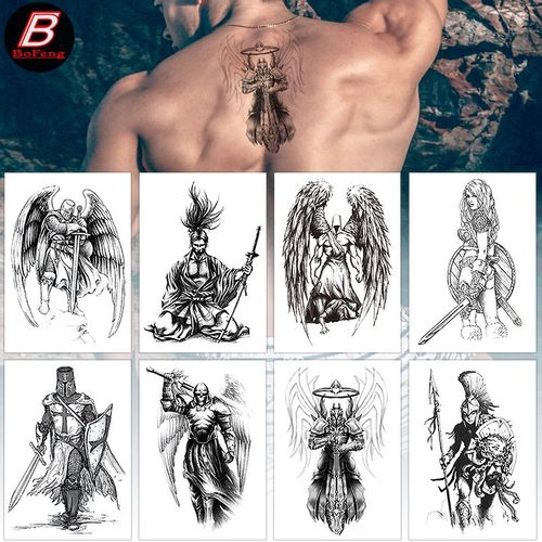 Autocollants De Tatouage Imperméables Chevalier Guerrier Dieu De La Guerre Guan Yu Zhang Fei Autocollants De Tatouage De Transfert D'eau D8873 6 Au Hasard 