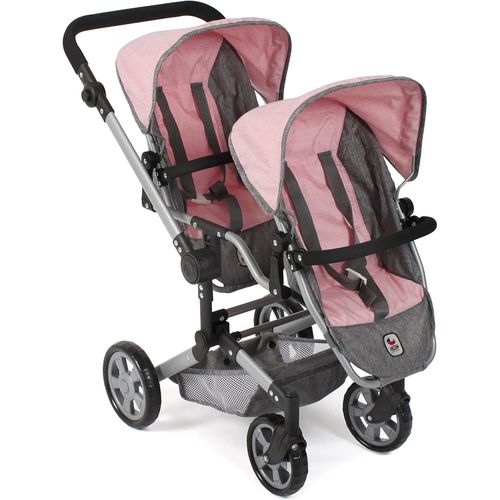Poussette De Poupée Linus Duo Mélange Gris-Rose