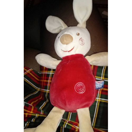 Doudou Peluche Lapin Beige Blanc Et Rouge Spirales Sucre D'orge