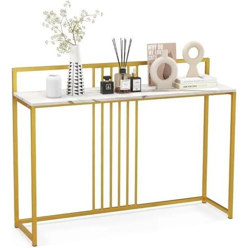 Costway Table Console Imprimée Marbre -120 X 32,5 X 88 Cm - Cadre En Métal Doré Meuble D'entrée Style Scandinave Moderne