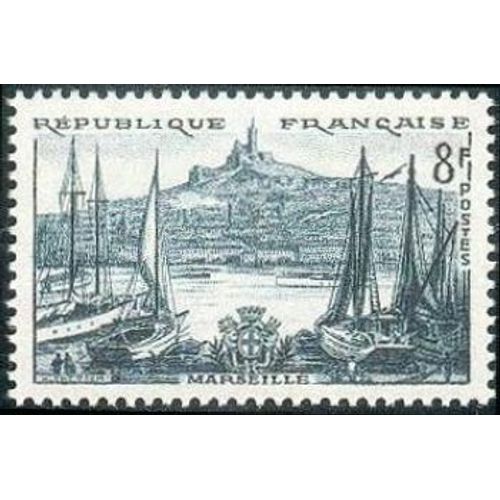 Timbre France 1955 Oblitéré -Marseille Le Vieux Port Et Notre-Dame De La Garde- 8f Yt1037