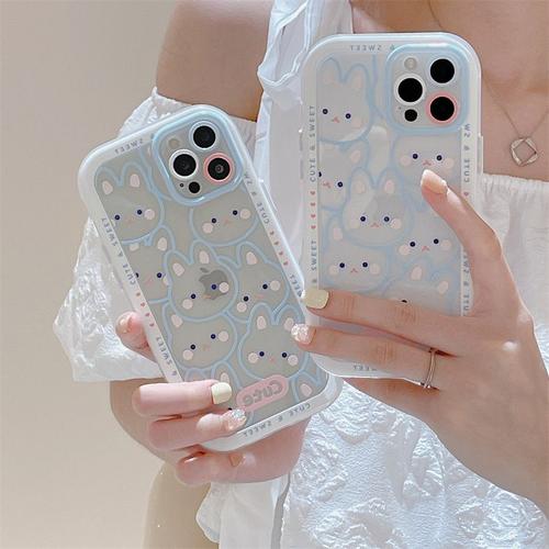 Étui Pour Iphonexsmax Plein Écran Ligne Bleue Lapin Mignon Étui De Téléphone Portable Silicone Femelle