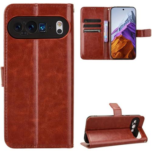 Coque Pour Google Pixel 9 Pro, Flip Cover Fonction Stand Etuis Pour Google Pixel 9 Pro, Marron