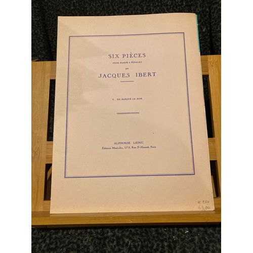 Jacques Ibert En Barque Le Soir Pour Harpe Partition Six Pièces N°3 Éd. Leduc