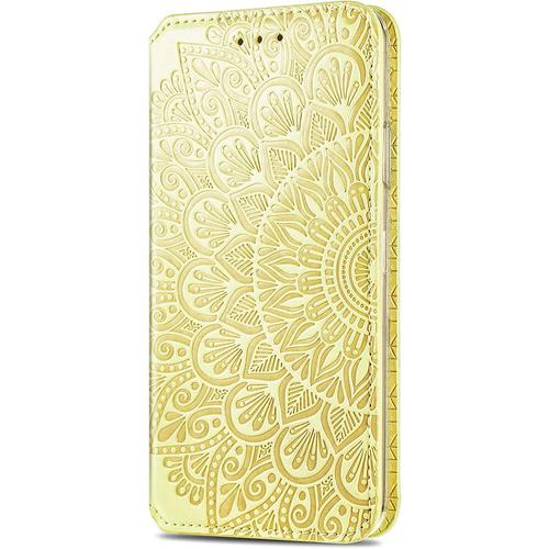 Vergist Coque Folio Pour Samsung Galaxy A22 5g,Housse Étui En Cuir Flip Portefeuille Avec Espèces Et Carte Fente,Stand, Pu/Tpu 3d Fleurs En Floraison Modèle Case Cover,Jaune